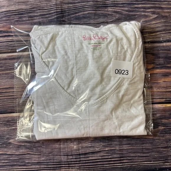 Lilly Pulitzer T Shirt Womens M White Pima Cotton Ruffle Hem V Neck Casual - Picture 12 of 12